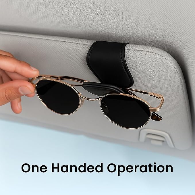 Sunglass Holder for Car Visor Clip Pack 2 - Car Sunglass Holder - Magnetic Leather Sunglasses Holder - Eyeglass Holder for Car Visor - Visor Sunglasses Holder Clip (Black)