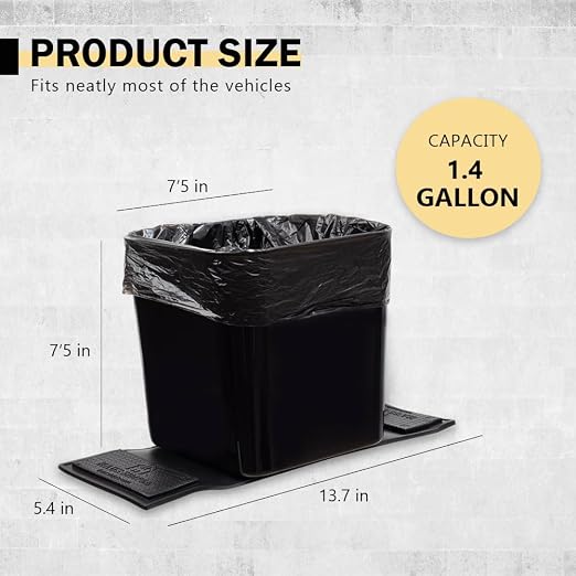 Car Trash Can with Stability Wings – Leakproof Portable Garbage Bin for Fabric & Rubber Mats – Compact Durable Plastic Auto Organizer for Cars, SUVs, Trucks (Black, Large)