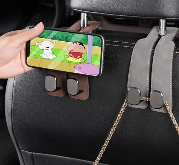 Car Seat Headrest Hooks – Premium Microfiber Leather and Alloy Hangers for Handbags, Purses Coats Groceries Umbrellas Heavy Duty Hook Holds Up to 45 lbs Keep Your Car Clean and Organized (Black)
