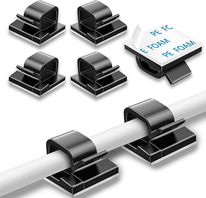 200 Pcs Cable Clips, Adhesive Cable Organizer Cord Holder Wire Clip Wire Management Self Adhesive Hooks Wire Holder for Office, Home, Black