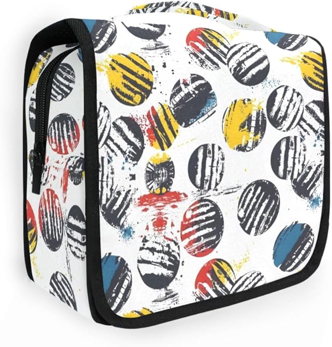 Hanging Travel Toiletry Bag Kit Boys Makeup Case Cosmetics Organizer for Men Women (Sport Pattern With Balls)