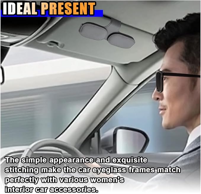 smilfuy Magnetic Leather Sunglasses Holder for Car Visor Clip, Car Sun Visor Ticket Card Clip Double Clip, Auto Glasses Eyeglass Hanger Clip, Eyeglasses Mount Interior Car Accessories (Grey)