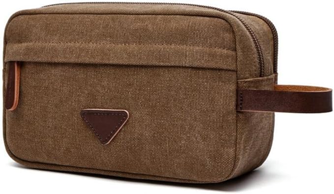 Tumecos Men’s Toiletry Bag Leather Waxed Canvas Shaving Dopp Kit Travel Accessories Organizer Bag