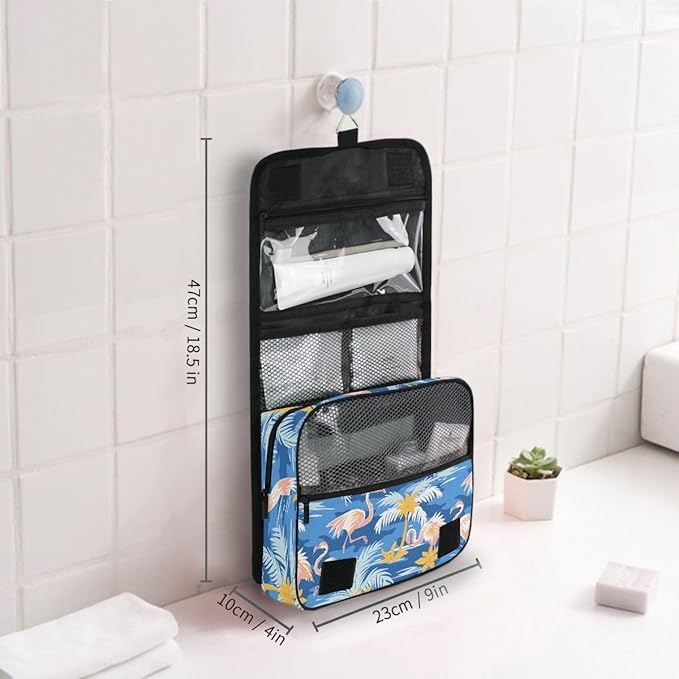 Hanging Travel Toiletry Bag Flamingos Palm Trees Kit Makeup Case Cosmetics Organizer for Men Women