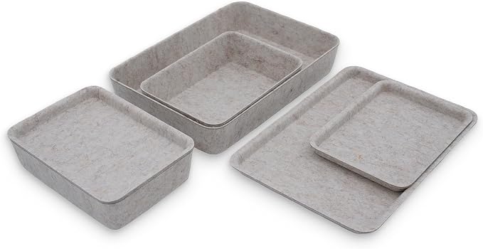Welaxy Oatmeal Lidded Felt Drawer Organizers 3pc Office Makeup Storage Box