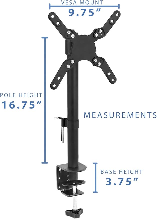 Mount-It! Ultra-Wide Single Monitor Arm Desk Mount, Height Adjustable Pole Stand for 13??2 Inch Screens up to 22 lbs, VESA 75x75 to 200x200, Clamp & Grommet