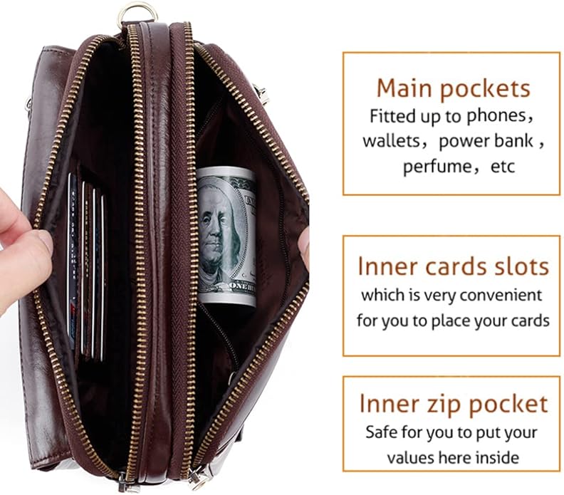 KPYWZER Leather Clutch Purse Wallet Men Wrist Bag