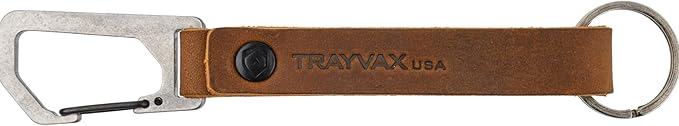 Trayvax Keyton Leather Keychain, Quick Release Carabiner Clip Key Chain for Men and Women, Stainless Steel