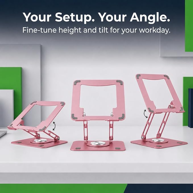 Uncaged Ergonomics Swivel Laptop Stand for Desk, Adjustable Computer iPad Stand for Desk w/ 360 Rotation, Portable Laptop Holder for Home Office Ergonomic Supplies (Brushed Pink)