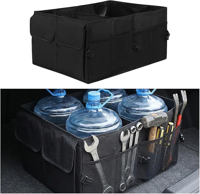 HZEL Car Trunk Organizer, Foldable Large Capacity Vehicle Backseat Cargo Net Storage Container with Handle, Collapsible Waterproof Automotive Trunk Storage Organizer, Universal for Vehicles