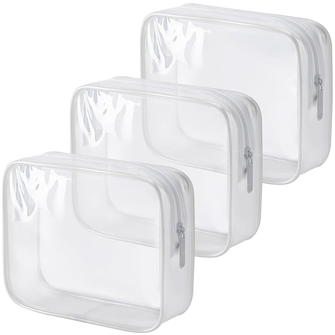 MODENGKONGJIAN TSA Approved Toiletry Bag, 3 Pcs Clear Toiletries Bags Quart Size Travel Makeup Cosmetic Bag for Women Men, Carry on Airport Airline Compliant Bag (Pearl White)