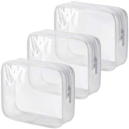 MODENGKONGJIAN TSA Approved Toiletry Bag, 3 Pcs Clear Toiletries Bags Quart Size Travel Makeup Cosmetic Bag for Women Men, Carry on Airport Airline Compliant Bag (Pearl White)