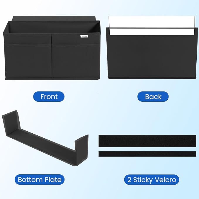 2 Pack Desk Side Hanging Organizer, Adhesive Storage Bag with Pockets for Magazine Ipad Notebook, for End Tables Home Office Desks Computer Workstations Dressing Table, Black