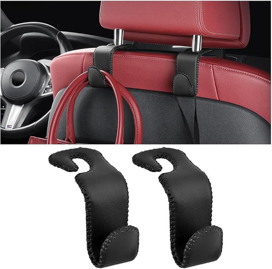 Zpana Car Headrest Hooks, 2PCS Leather U-Shaped Vehicle Purse Storage Hanging Holder for Purses Bags Coats, Automotive Seat Back Storage Organizer Hanger Accessories, Universal Fit (Black)
