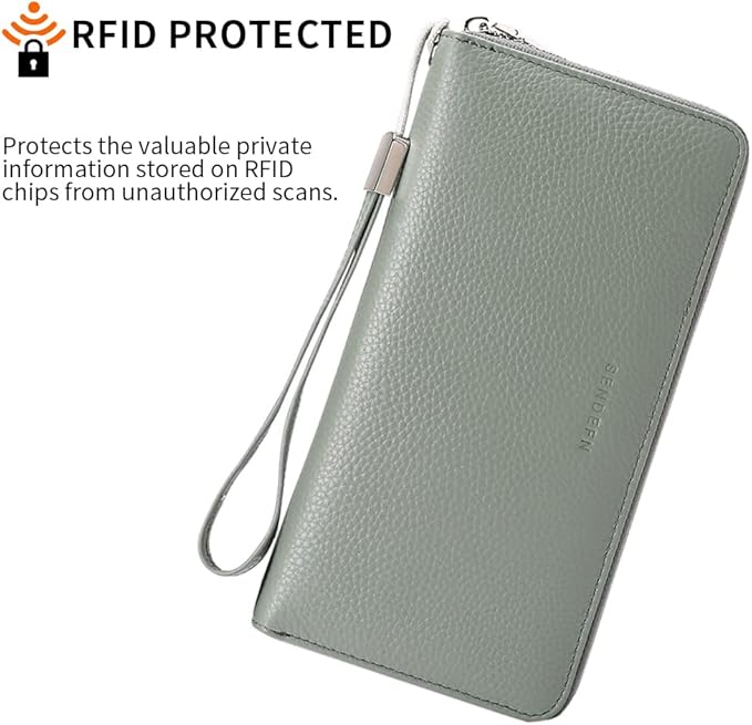 SENDEFN Leather Women's Wallets RFID Blocking Zip Around Large Capacity Long Credit Card Holder Wallet