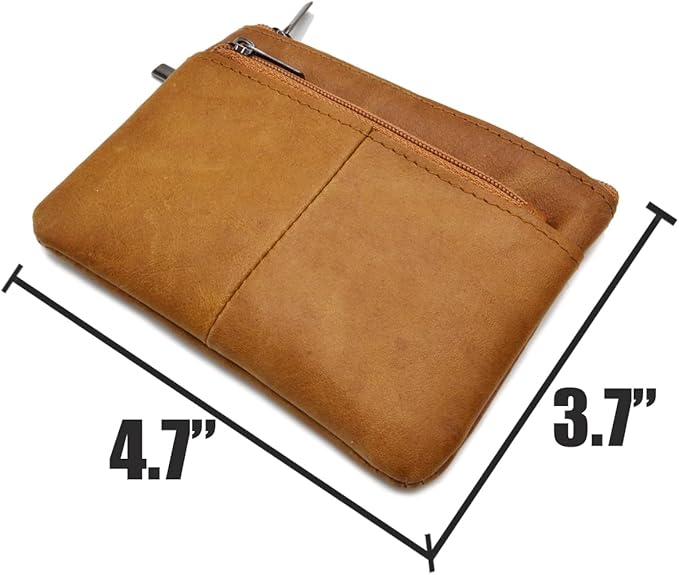 Freezx Women Genuine Leather Coin Pouch Zip Mini Purse Wallet Key Chain 3 Zipper