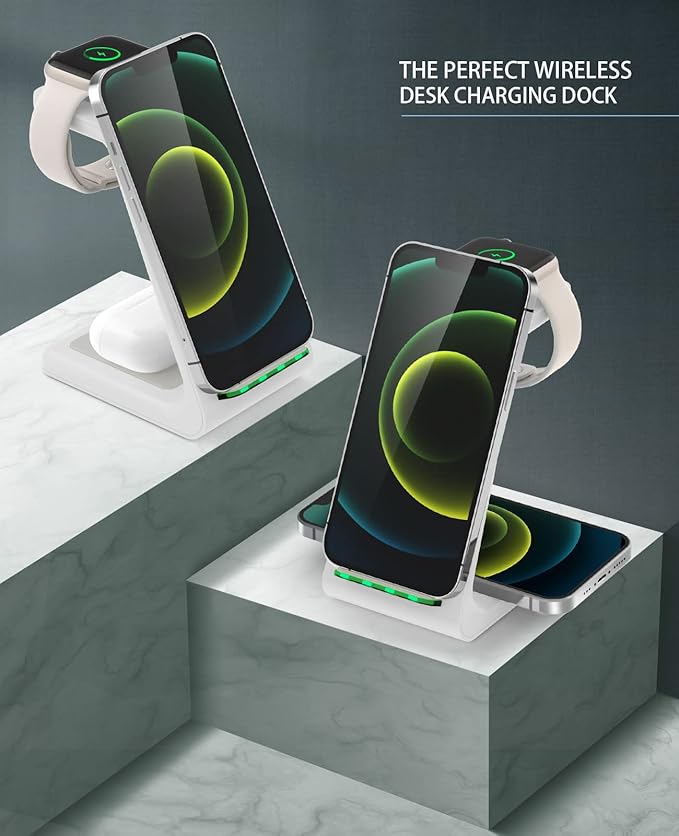 3 in 1 Wireless Charging Station, 2026 Upgraded Fast Desk Charger Station for iPhone 17 16 15 14 13 12 Pro Max Plus, Charger Stand for Apple Watch 11 10 9 8 7 6 5 4 3 2 Ultra SE, Airpods 4 3 2 Pro