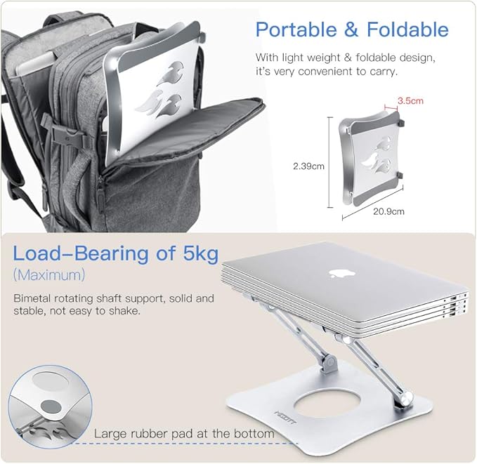Ergonomic Adjustable Laptop Riser, Computer Stand Laptop Holder Compatible with 10-15.6" Laptops and Tablets (Aluminum, Silver)