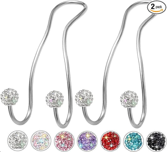 MTGOCHA Bling Purse Hook for Car Headrest, Upgraded Cute Car Seat Hooks for Bag Handbag, Durable Stainless Auto Purse Hanger Holder 2 Pack, White