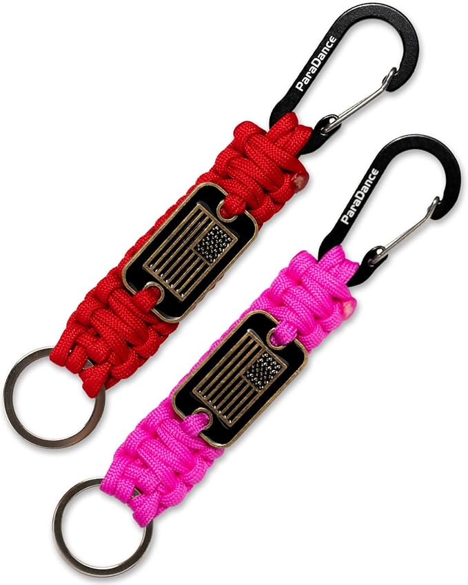 Paracord Keychain Braided Rope Key Chain w/USA Flag Carabiner Hook Clip for Men Women Keys Backpack Belt Camping