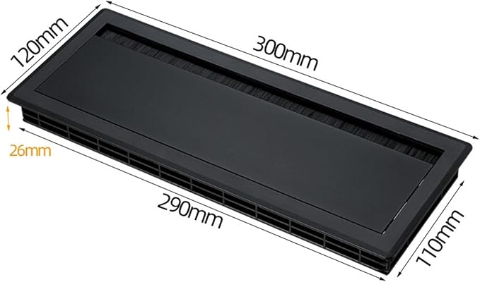 Cable Box Wire Organizer Cable Management Box Wire Holder Flip Brush Aluminum Alloy PP Dustproof Embedded Design Suitable for Office Desk, Black