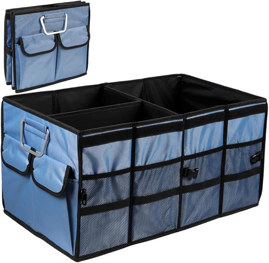 Car Trunk Organizer Collapsible Portable Multi Compartments Organizer with Non Slip Straps for SUV Truck Auto Vehicle Car Auto Minivan(Large without cover, Blue)