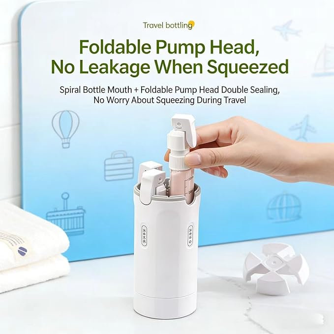 2026 New Model 4 in 1 Travel Dispenser Set – 4 Pack 30ml Leak-Proof Pump Bottles, Refillable Travel Size Containers for Shampoo, Lotion & Skincare, Portable 4 in 1 Travel Dispenser (2-in-1)