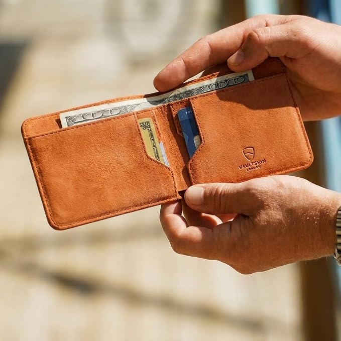 Vaultskin MANHATTAN Slim RFID Blocking Bifold Leather Wallet for Men - Men’s Leather Wallet, Front Pocket Minimalist Card Holder, Holds 9 Cards and Cash, Premium Italian Leather