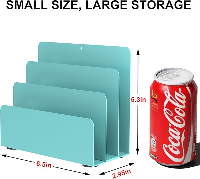 Mail Organizer Countertop, Small Desk File Organizer, Metal File Holder - Essential Workspace Organizers for Office Desk, Home Office (Blue)