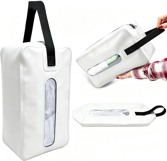 Waterproof Wet Dry Bag, Flattenable Compression Travel Toiletry Bag, Leakproof Foldable Storage Pouch for Swimsuit Towel Gym Clothes, Portable Cosmetic Organizer for Men Women Luggage (White)