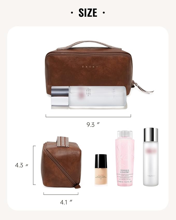 EACHY Travel Makeup Bag, Large Capacity Cosmetic Bag for Women, Waterproof PU Leather, Flat Open Portable Toiletry Bag for Skincare, Brushes & Travel Essentials