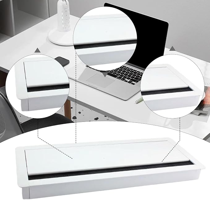 Desk Cable Management Box Power Strip Holder Aluminum Alloy Efficient Space Saving Wire Hide Desk Cord Organizer, for Kitchen, White