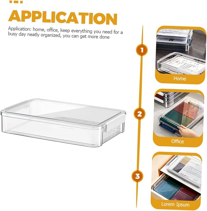 Transparent Document Paper Organizer Box Stackable File Storage Holder with Snap-tight Buckle Pet Plastic Desktop File Cabinet for Office Home School Use