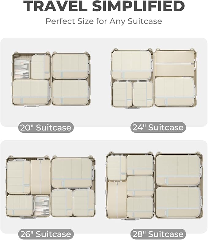 Percover Compression Packing Cubes 10-Piece Set, Packing Cubes Compression for Travel with Toiletry Bag, Laundry Bag & Shoe Bag, All-in-One Travel Organizer for Carry On & Checked Luggage, Beige