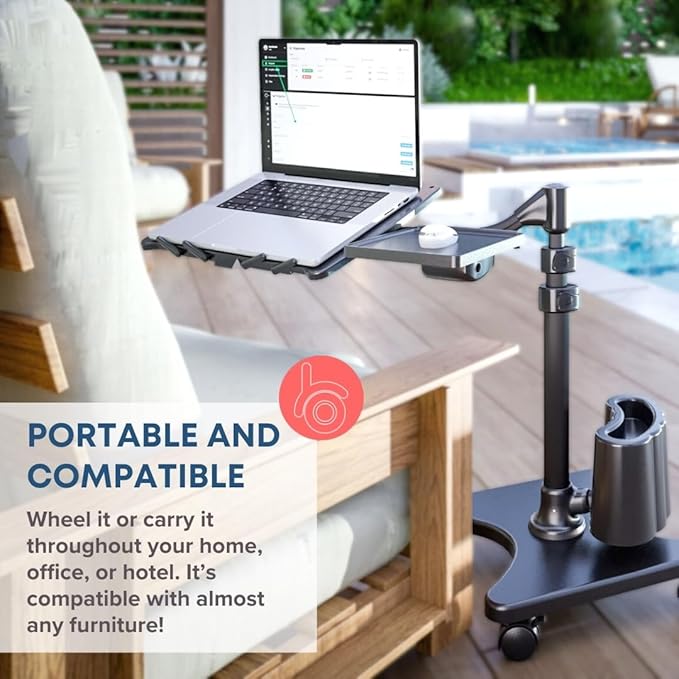 LEVO G2 Deluxe Adjustable Laptop Stand ??Rolling Computer Desk & Ergonomic Table for Bed, Sofa, or Office ??Portable Mobile Workstation with Tilt ??Fits Devices up to 16??- Silver & White