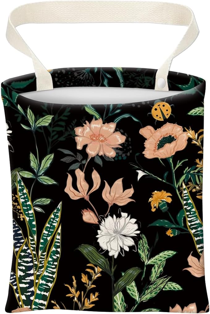 Car Trash Can, Cute Car Trash Bag, Hanging Car Organizer and Storage Bag, Trash Bin for Car Accessories, Vehicle, Travelling, Camping Cute Dark Flower