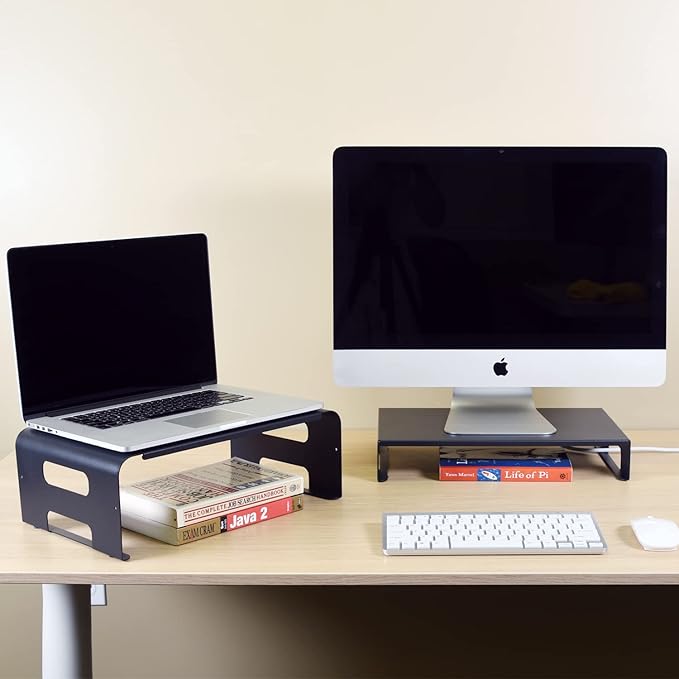 AEONS Versatile 2-Piece Monitor Stand Riser Desk Organizer, Ergonomic 2-Tier Computer iMac Display Holder Laptop Stand Printer Storage Shelf Cable Management.