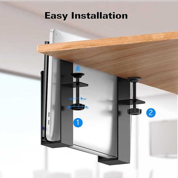 WYYHAA Adjustable Side Laptop Mount, No Drill Desk Storage Organizer, Metal Hanging Notebooks Holder, Punch-Free Clamp for MacBook Pro, Documents With Anti-Scratch Silicone