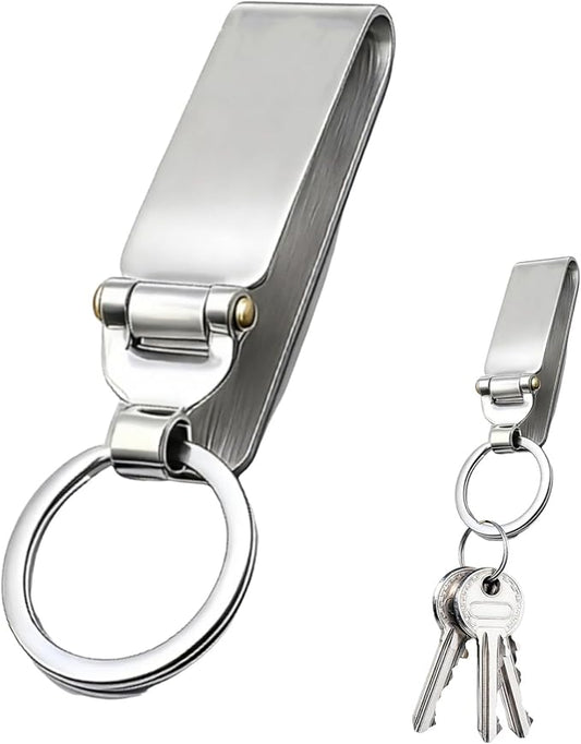 Pocket Clip Stainless Steel Key Holder Security Belt Keychain for Pants Durable Multi-Ring Key Ring Hook Accessory Sports Pants and Everyday Carry