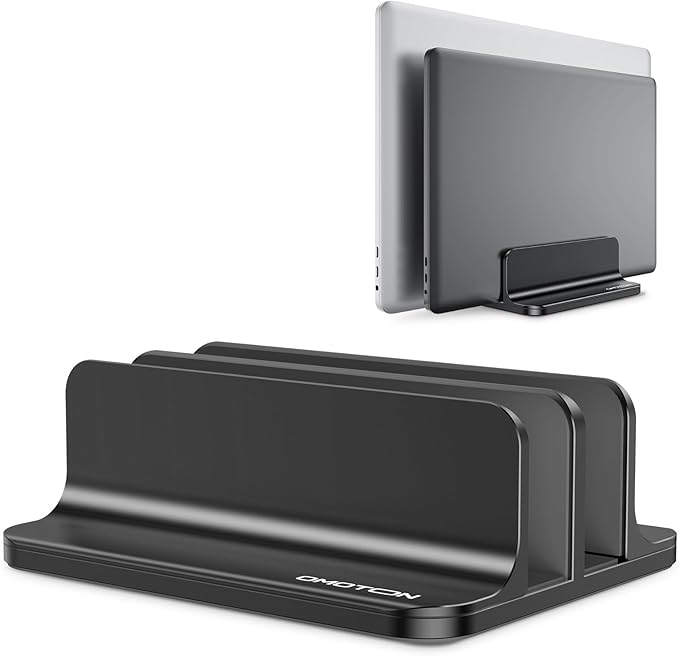 [Updated Dock Version] Vertical Laptop Stand, OMOTON Double Desktop Stand Holder with Adjustable Dock (Up to 17.3 inch), Fits All MacBook/Surface/Samsung/HP/Dell/Chrome Book (Black)