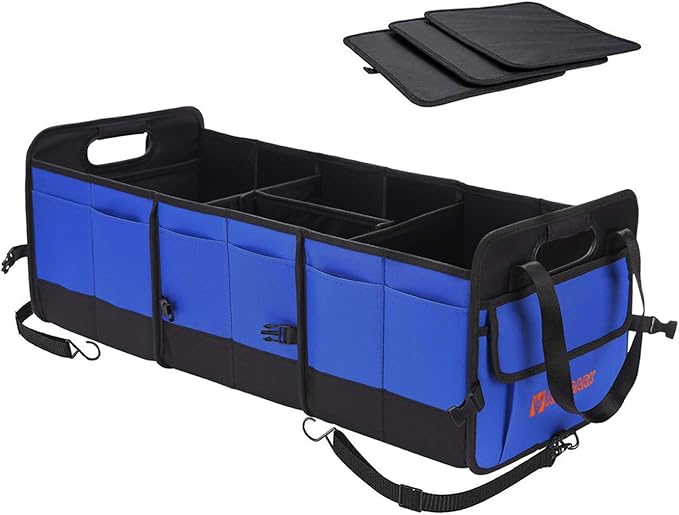 AUTOARK Multipurpose Car Trunk Organizer with Straps,Non-Slip Waterproof Bottom,Durable Collapsible Adjustable Compartments Cargo Storage,Upgraded Handle,AK-076