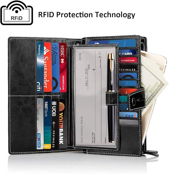 FT FUNTOR Women's Big Fat RFID Blocking Wallet Leather Zip Around Clutch Large Phone Organizer Wristlet