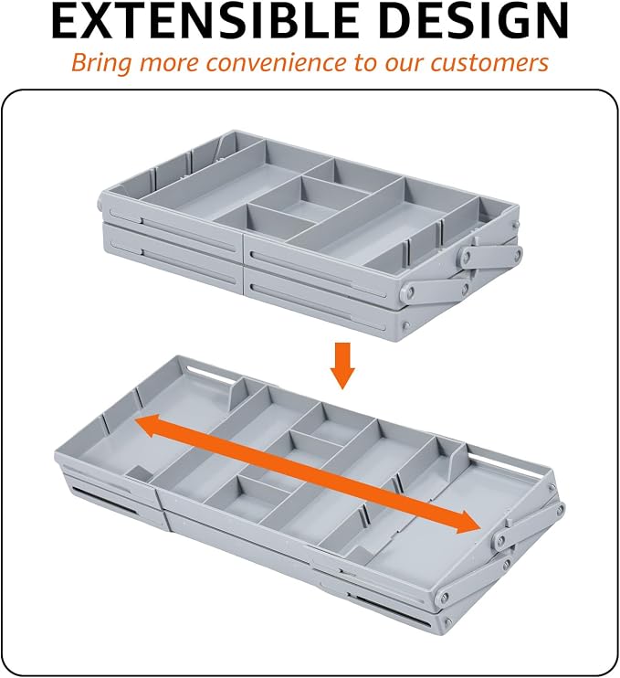 2/3 Tier Drawer Organizer Collapsible Drawer Organizer Tray, Expandable Junk Drawer Organizer, Multi Level Dresser Drawer Organizers Adjustable Storage Trays for Makeup, Jewelry (Single Row 2 Tiers)