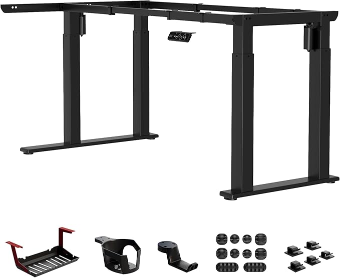 4-Leg L-Shape Standing Desk Frame Dual Motor, Electric Corner Legs Compatible Desktop Size 55??71?? 264 lbs Weight Capacity, Anti-collision Detection Stand Up Desk Frame Workstation, Black Frame Only
