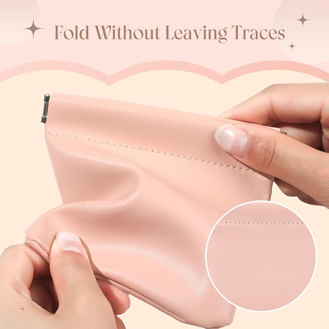 4Pcs Small Makeup Bag for Purse, 4.7in Pocket Cosmetic Bag Organizers, Waterproof PU Leather Pouches for Purse, Portable Squeeze Coin Purse for Women Mini Travel Jewelry Storage Pouch (Summer)