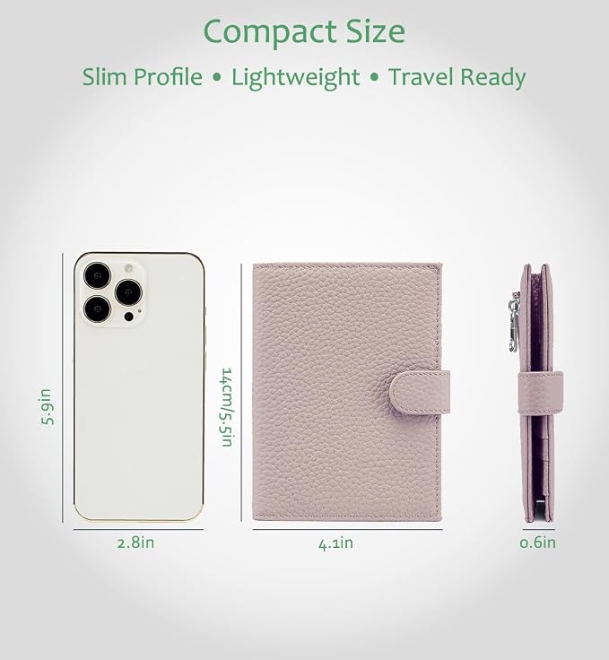 RFID Blocking Passport Holder for Travel Women with Gift Box | Genuine Leather Passport Cases for Travel Men, Slim Travel Wallets with Card Slots, Zipper Coin Pocket – Mauve Pink