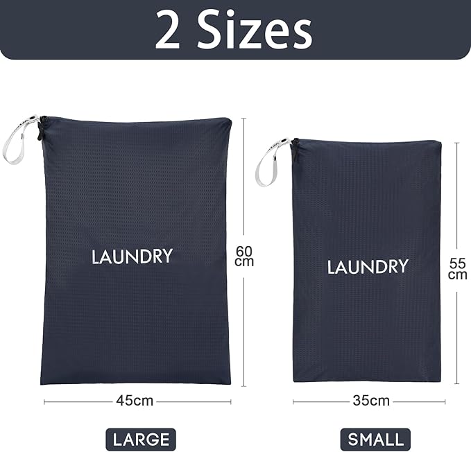 WiseBoy 2-Pack Travel Laundry Bags | Washable Wet Dry Bags for Gym | Odor-Resistant Dirty Clothes Organizer | Waterproof Swimsuit & Workout Gear Pouch with Heavy-Duty Zipper