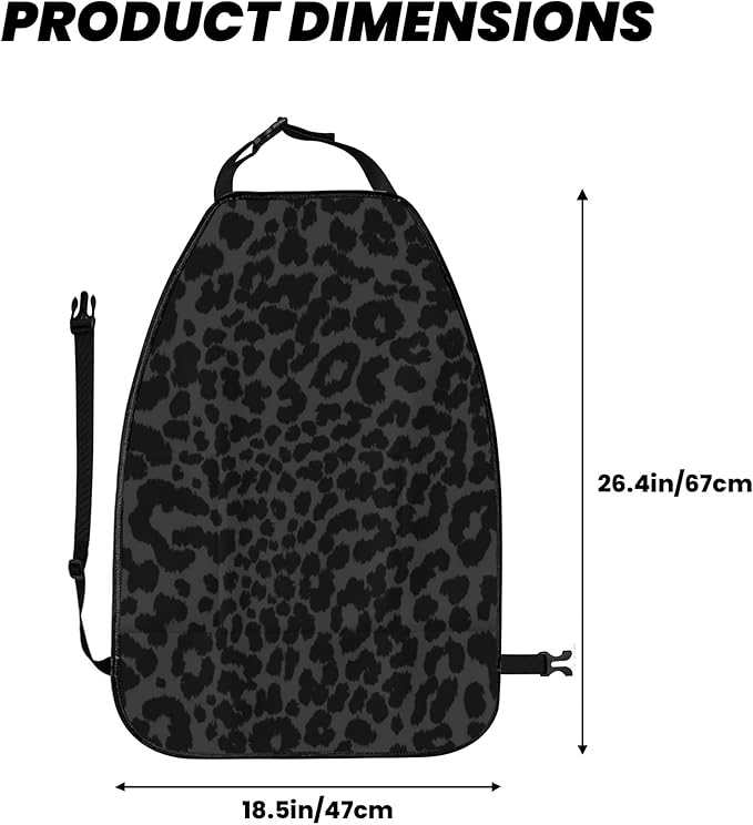 2 PCS Black Leopard Print Car Backseat Organizer,Waterproof Oxford Kick Mats Back Seat Protector with 3 Storage Pockets,Car Back Seat Organizer for Kicking Feet Pet Scratch