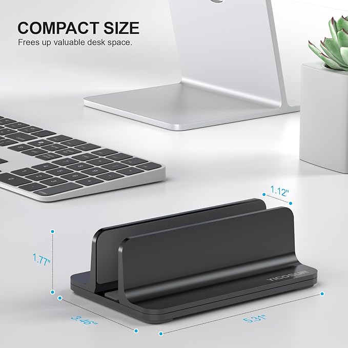 Aluminum Vertical Laptop Stand for Desk - Adjustable Width Dock for MacBook, Surface, Samsung, HP, Dell up to 17.3 inches - Space-Saving & Protective Design - Black
