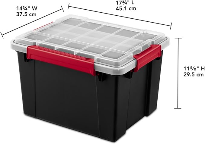 Sterilite 8 Pack Gasket Box, Stackable Plastic 8.5 Gallon Storage Container with Lids, Black - Waterproof and Dustproof Tote for Home Organization